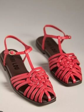 Bibi Lou X Anthropologie Ila Fisherman Flat Sandals Red Square Toe